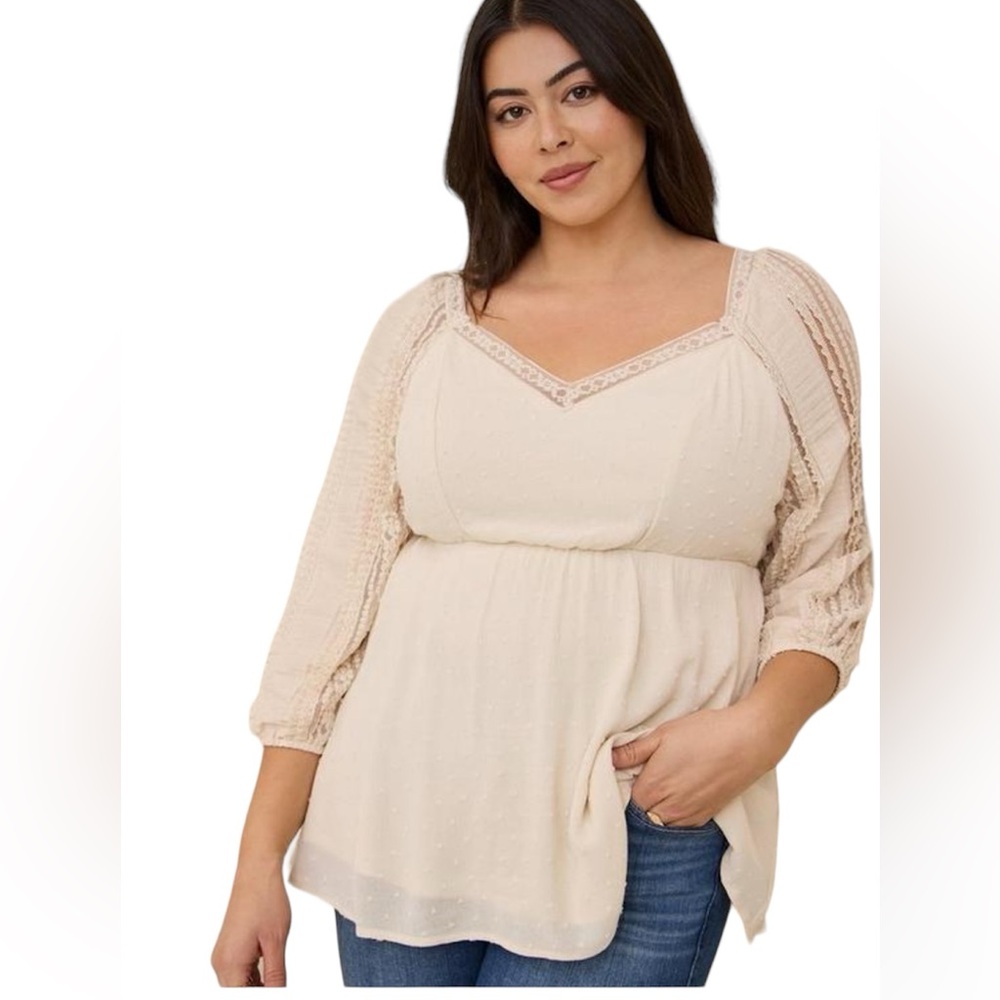 Torrid Cream Peasant Blouse Lace Trim Size L